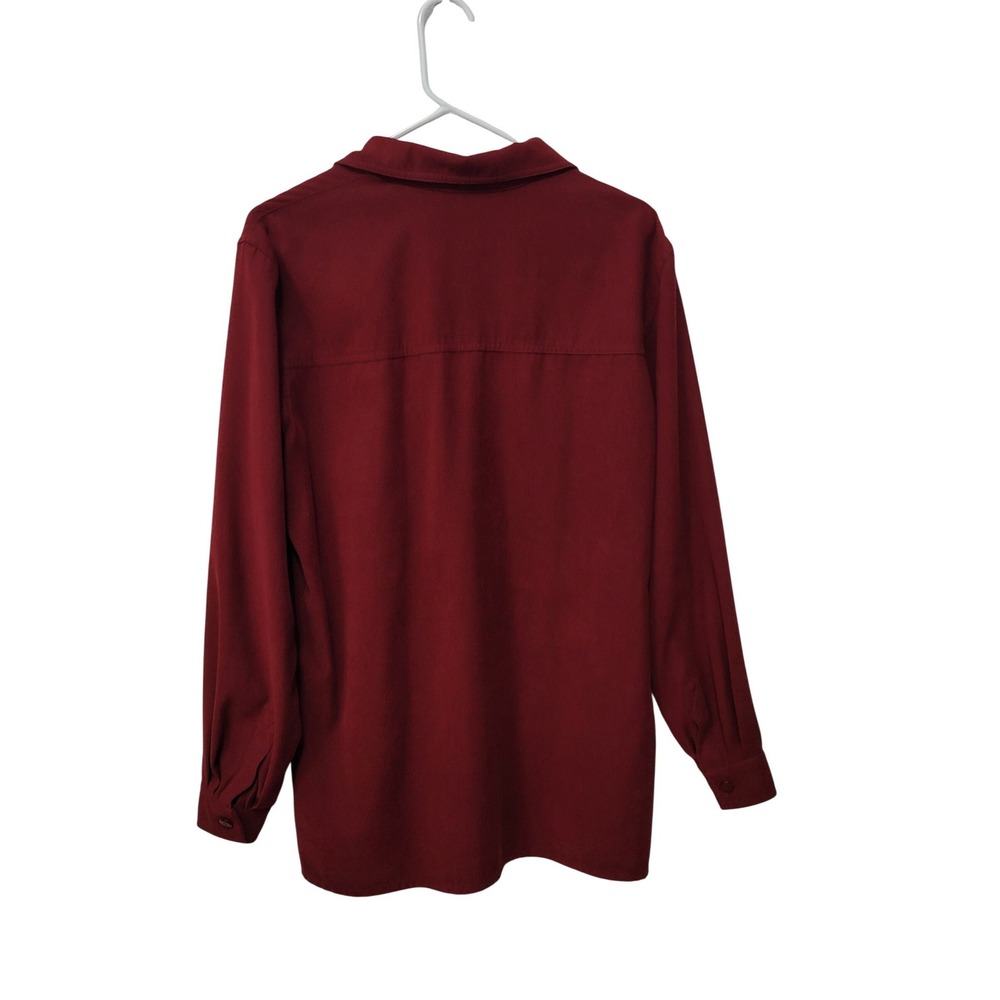 TanJay Button Front Blouse Women 14 Burgundy Red Long Sleeve Collared Pocket - Picture 3 of 5